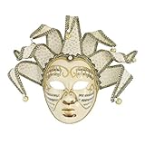 Hophen Beige Volto Music Venetian Jester Mask Masquerade Halloween Party Bell Joker Wall Decorative Art Collection Mask