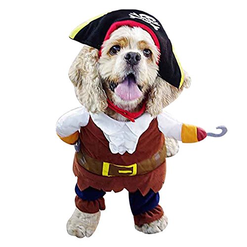 BUYITNOW Pet Cosplay Costume Pirate Uniform with Hat for Dogs Cats Halloween Party Clothes