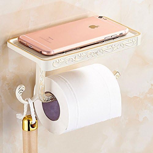 Clavi Chrome Toilet Paper Roll Holder with Shelf Wall Mounted Metal Toilet Towel Tissue Holder Dispenser Storage Accessories for Bathroom Home, Luxury White