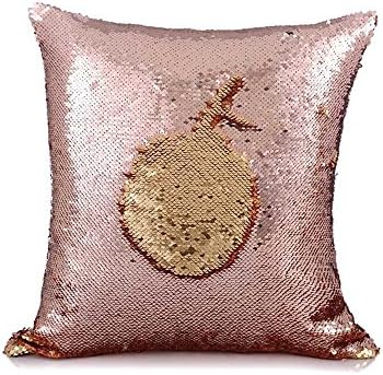 LGNL Reversible Sequin Pillow Case Decorative Square Throw Pillow Cover Cushion Case 16"x16" (Champagne+Gold)