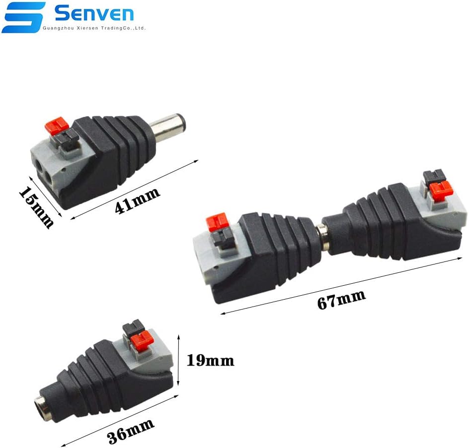 senvenelec 20Pcs Professional DC Connector Press Type Adapter DC Power Screwless Quick Wire Connector 5.5mm x 2.1mm for 12V/24V LED Strip - Image 3
