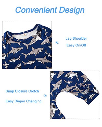Kids4ever Shark Printed Baby Coveralls Lap Shoulder Pajamas Jumpsuit Long Sleeve Romper