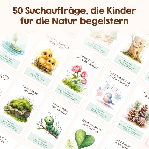 Edubini GEFODEN! Outdoor Search Game for Children from 4 Years - [50 Cards] - Outdoor Games for Outdoors, Treasure Hunt, Garden, Walks & Forest - Travel Games Gift for Boys and Girls