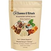 Essence & Rituals Organic Mushroom Coffee Instant Blend, 30 Servings | Lions Mane, Cordyceps, Reishi, Chaga, Shiitake & Turkey Tail | with Vitamin C + Hyaluronic Acid | Made in USA
