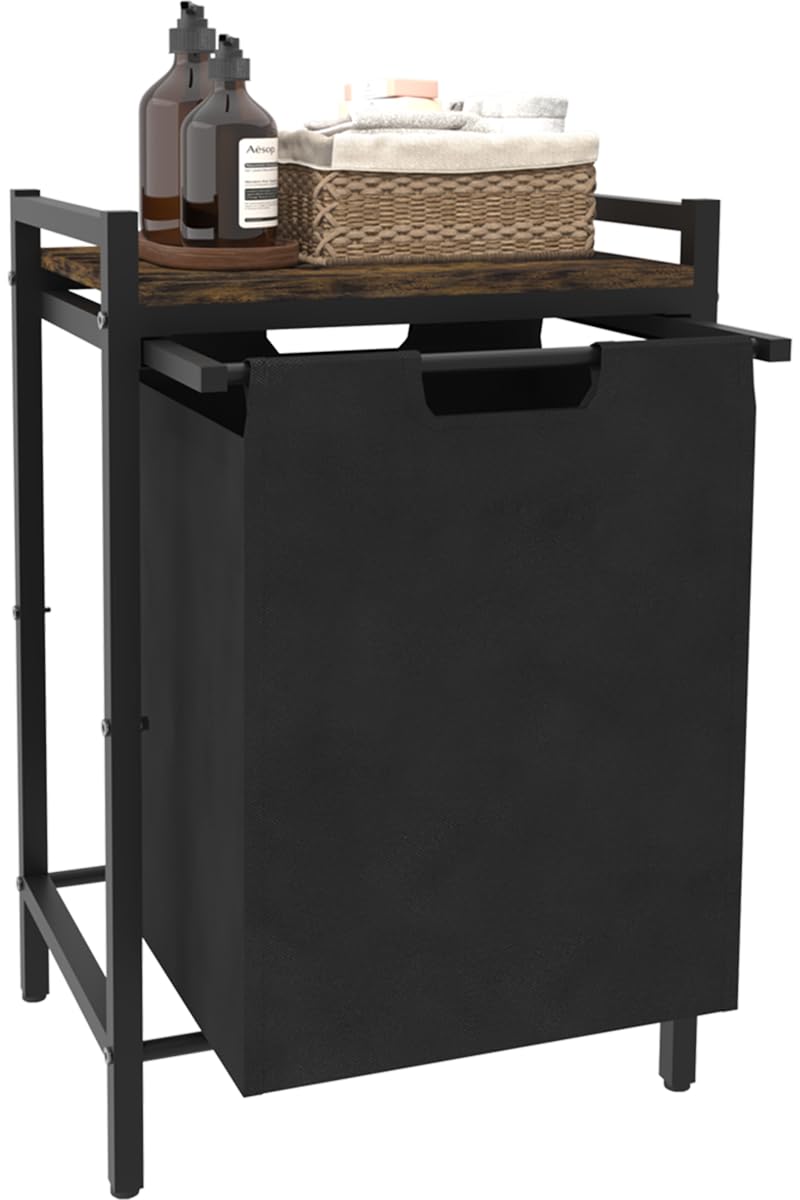 Photo 1 of Waaliji 14.5 Gal Large Laundry Hamper with Pull-Out & Removable Sorter Bags, Freestanding Clothes Basket Organizer for Clothing or Toys in Bathroom and Living Room, Rustic Brown and Black