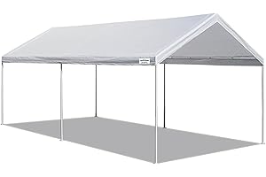 Caravan Canopy Powder Coated Heavy Duty Steel Frame Pop Up Carport with 6 Steel Stakes for Outdoor Activities and Events, White