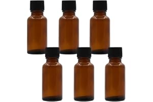VANTOBEST 6Pcs 20ml/0.67oz Amber Glass Essential Oil Bottles Refillable Empty Containers with Orifice Reducer Dropper Black C
