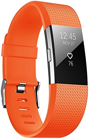 JUNYI Fitbit Charge 2 Bands ,Classic Sports Watch Adjustable Replacement Comfortable Bands for Fitbit Charge 2 Fitness Smart Wristbands Strap (orange large)