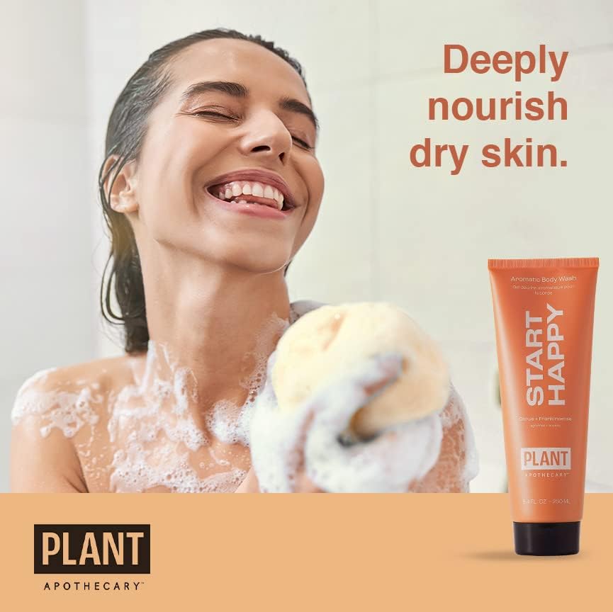 Plant Apothecary Start Happy Natural Moisturizing Body Wash - Citrus Aromatherapy Body Wash for Women and Men with Bergamot and Vitamin C - 8.4 fl oz