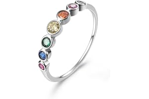 E Gold Rings for Women, 14K Rainbow Band Rings Eternity Thumb Rings Band Wedding Rings Round Cubic Zirconia CZ Rings Dainty Colorful Rings for Women