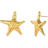 Avekeny 18K Gold Plated Irregular Geometric Spiral Earrings for Women Round Swirl Starfish Chunky Vintage Stud Earrings Statement Trendy Summer Holiday Earring Jewelry