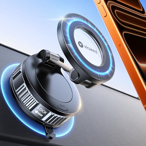 VICSEED for Magsafe Car Mount Vacuum Magnetic Phone Holder for Cars [55+KG Ultra-Strong Suction] Car Phone holder Accessories [360° Rotate & Fold] for iPhone17 Pro Max Air 16 15 14 13 12 & Samsung | [20xN55 Magnet] for MagSafe Car Mount [360° Rotation] Car Phone Holder for Dashboard Windscreen, iPhone 17-12 Samsung Pixel
