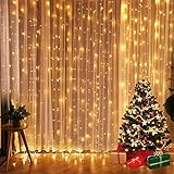 Longans Fairy Curtain Lights, Fun Outdoor Festoon Lighting,8 Modes LED Curtain Strips Icicle String Lights for Bedroom Party Indoor Outdoor Garden Wall Wedding Christmas Xmas Decorations (Warm White)