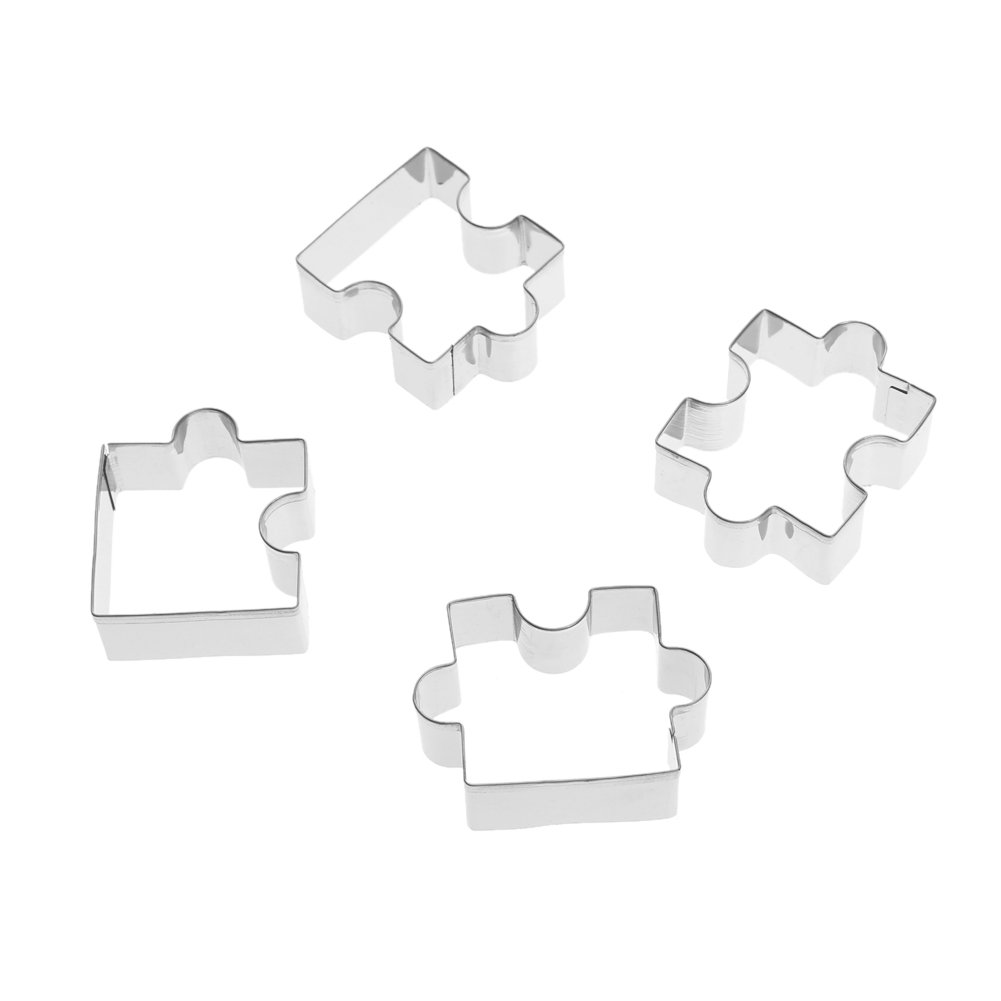 4pcs Stainless Steel Puzzle Cookie Cutter DIY Biscuit Dessert Mold Pastry Fondant Cake Sugarcraft Decorating Frame Cutter Tool