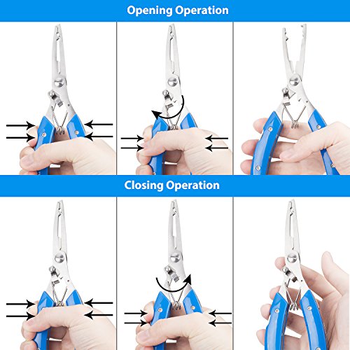 BASUNE Fishing Pliers + Fish Hook Remover, Line Cutter Curved Nose Remove Hook Fishing Tackle Tool with Nylon Sheath Fishing Plyers Fishing Gear Set (Blue) - Thumbnail 5