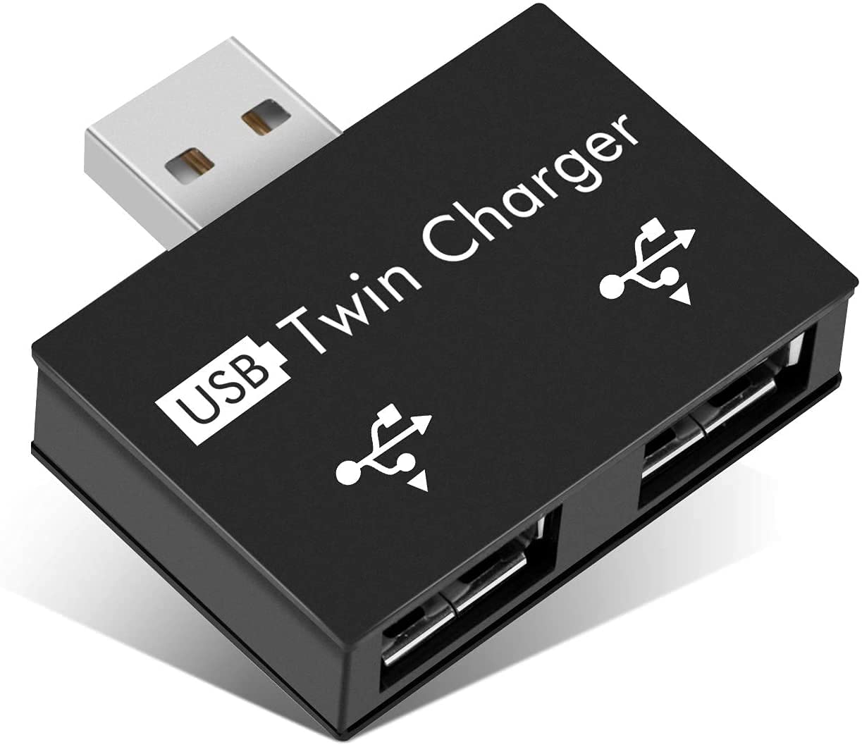 USB Splitter, Portable USB2.0 Hub USB Twin Charger Splitter with Two USB Ports, for Any Mobile Device Support for USB Port(Black)