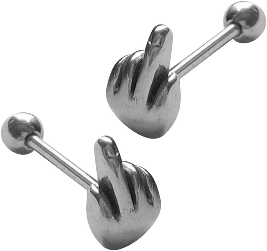 FENICAL 2pcs Surgical Steel Tongue Bar with Middle Finger Cartilage Body Piercing Ring for Nipple Lip for Man Women