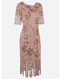 Vijiv Vestido vintage de los años 20 para mujer, con cuentas y mangas