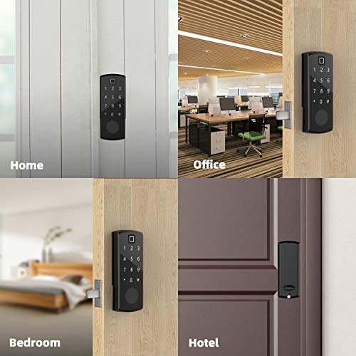 5-in-1 Fingerprint Lock, Wandwoo Smart Door Lock with Bluetooth Secure Finger ID Card Swipe Mechanical Keys Enabled Anti-peep Code Auto Lock Free APP for Home Office