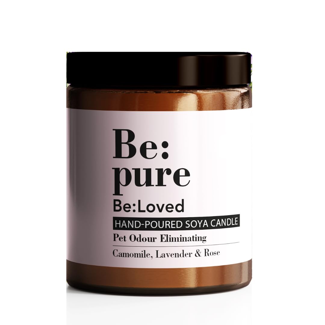 Be:Loved - Be:Pure Pet & Dog Odour Eliminating Scented Candle - Natural Soy & Beeswax with Lavender & Chamomile - Soy Candle, Candle Gift - 150ml, 30 Hours Burn Time