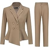 YUNCLOS Womens Suits 2 Piece Set Business Casual Double Breasted Blazer and Pantsuits for Work Office