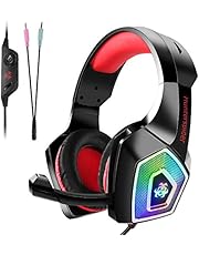 Tenswall PS4 gaming headset, Cuffie gaming per PC con mic a LED, jack stereo da 3,5 mm con cancellazione del rumore e controllo del volume per Xbox One, Nintendo Switch, PC, laptop, tablet-Blu
