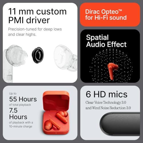 Buds 2 Auriculares inalámbricos con ANC híbrido de 48 dB, 55 Horas de batería, Driver PMI de 11mm, 6 micrófonos HD y Audio Espacial, Resistencia al Agua y Polvo IP55 – Gris Oscuro