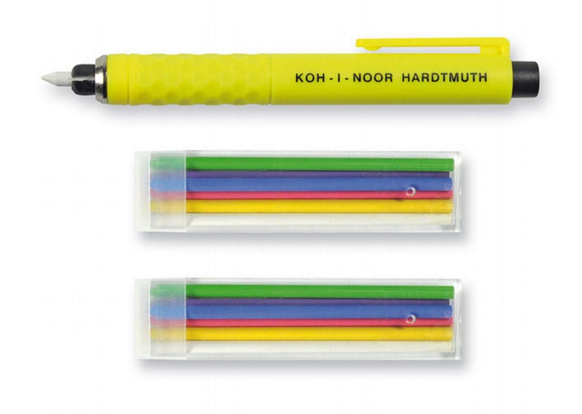 Koh-I-Noor 2 x Sewing Chalk with 6 Replacement Leads - Tailor Chalk - Green, Red, Blue, White, Yellow, Purple