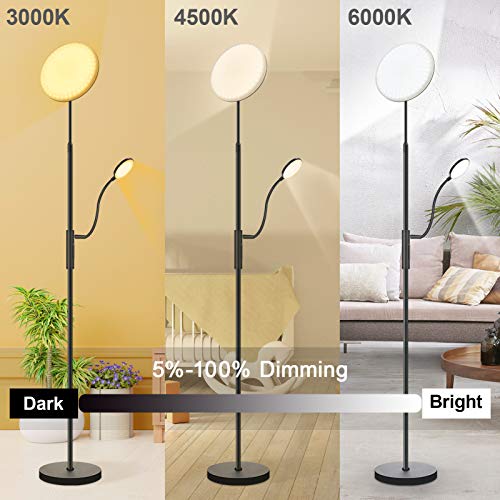 Arzerlize Floor Lamp 30w 2500 Lumens Led Modern Torchiere With Reading Light Height Adjustable 3 Color Temperatures Super Bright Floor Lamps For Living Room Bedrooms Office Standing Lamp Pricepulse