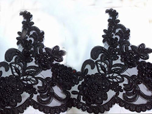 Black Bridal Gown Skirt Veil Accessories Car Bone Heavy Beaded Sequins Lace Trim 8inches Wide