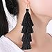 ELEARD Tassel Earrings Tiered Thread Tassel Dangle Earrings Statement Layered Tassel Drop Earrings (Black)