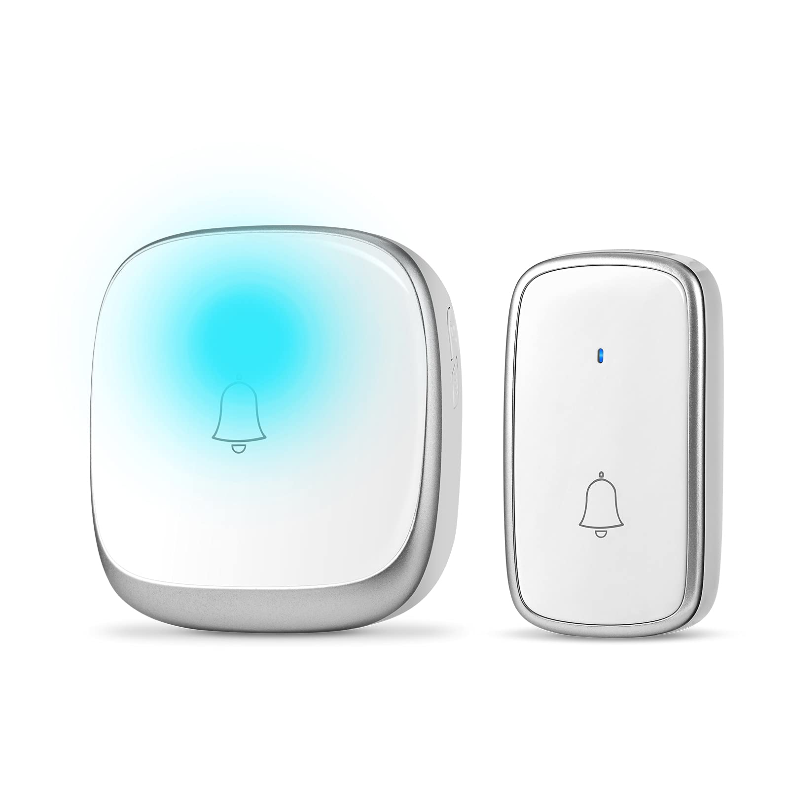 ワイヤレスチャイム 玄関ドアベル 自動発電 音と光で呼び出し 7色提示led 電池不要 防水防塵 4段階音量調節 介護 飲食店/玄関/浴室などに適用 200M無線範囲 送信機1 受信機1 の商品画像