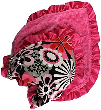 Onyx Arrow Baby Blanket, Pink Silver Retro Flower Cotton Print, Hot Pink Minky Dot, Satin Ruffle Trim, Mix and Match