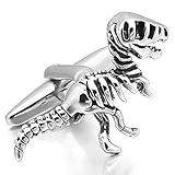 Men's 2 PCS Rhodium Plated Cufflinks Silver Black Dinosaur Shirt Wedding