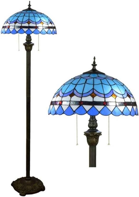 16-inch Tiffany Style Floor Lamp，European Modern Stained Glass Floor Uplighter, Living Room, Bedroom, Bedside Mediterranean Decoration Standing Light, Zipper Lamp E27，blue (Bulbs Not Included)