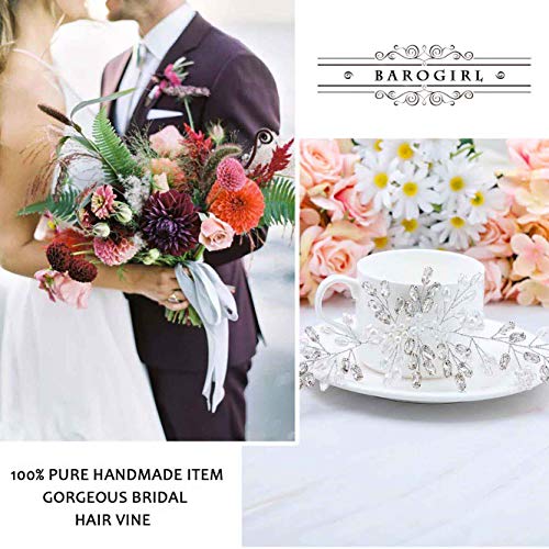Barogirl Crystal Hair Piece Wedding Hair Vine Silver Rhinestone Headpiece Bridal Headbands for Women