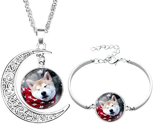 Socutee Ideal Gifts Girls, Women Cute Dog Bulldog Golden Retriever Labrador Times Gem Moon Crescent Necklace Bracelet Set