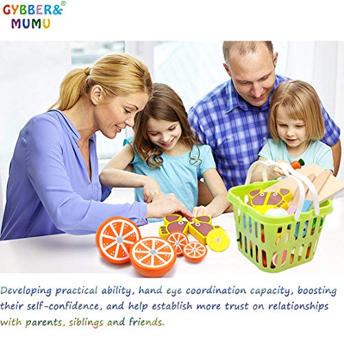 GYBBER&MUMU Play Food Cutting Fruits Vegetables Pretend Food Playset Kitchen Toys Fun [Solid Wood] Educational Early Age Basic Skills Development 30pcs Set - Thumbnail 5