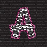 Zebra Letter A Iron On Rhinestone Crystals and Pink Rhinestud T-Shirt Transfer by Jubilee Rhinestones