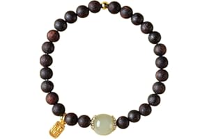 QianKao Mascot Exorcism Ward Off Evil Spirits Bring Lucky 降真香手串和田玉转运珠手链奇楠沉香黑油佛珠手链女士文艺复古风(降真香手工 简约款)