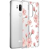 LG G7 ThinQ Case, LG G7 Case, Vinve [Crystal Clear] Anti-Scratch Shockproof Cover Clear Hard Back Panel + TPU Bumper Slim Case for LG G7 ThinQ / G7 (Peach Blossom)