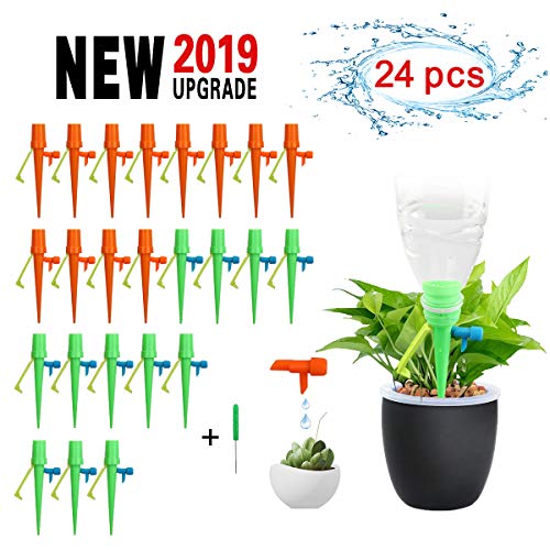 HXDZFX 24 PCS Self Watering Spikes Plant Watering Devices Plant Spikes System with Anti-Tilt Anti-Down Bracket for Outdoor Indoor Flower or Vegetables