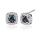 18K White Gold Plated Multicolor Black Cubic Zirconia Stud Earrings for Women Teen Girls Jewelry