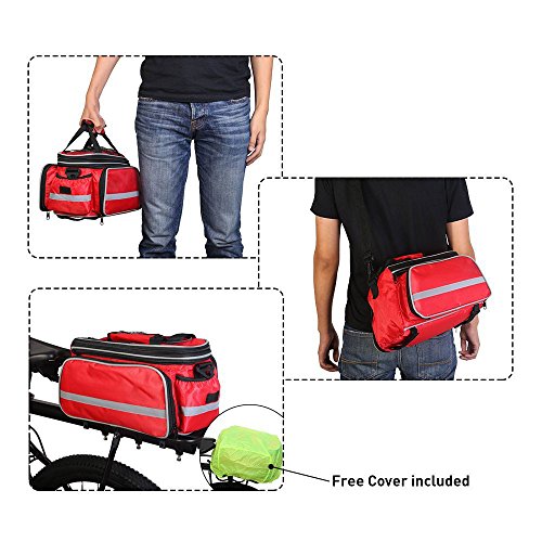 HSTYAIG Bicycle Pannier Outdoor Waterproof Multi- Function Portable Bicycle Pack Bike Pannier Rack Panniers Rear Seat Trunk Bag (Red) - Thumbnail 4