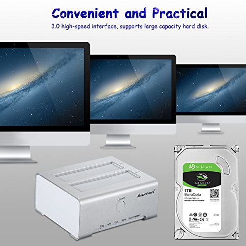 Excelvan USB 3.0 Hard Drive Docking Station with Dual Slots Offline Clone Function for 2.5 Inch & 3.5 Inch HDD SSD SATA (SATA I/ II/ III)