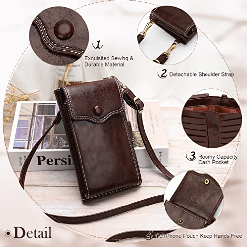 YOVIEE Small Crossbody Bags For Women,Multi-Function Cell Phone Shoulder Bag,Clutch Purse Handbags RFID Wristlet Wallet,Large Capacity Card Holder - Coffee