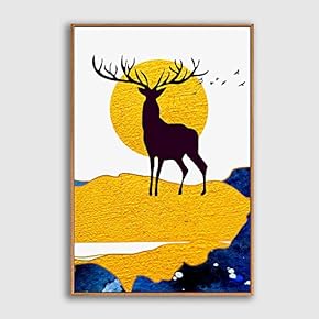 Nordic Deer In front Of Moon - Framed Canvas