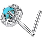 Nature Turquoise Nose Ring 925 Sterling Silver Straight L Shaped Nose Studs Rings for Women Piercing Jewelry Gifts for Birthday,20 Gauge