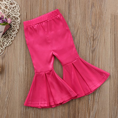 Newborn Baby Girls Kids Boho Floral Bell Bottom Flare Leggings Trousers Pants (Rose Red, 5-6 T)