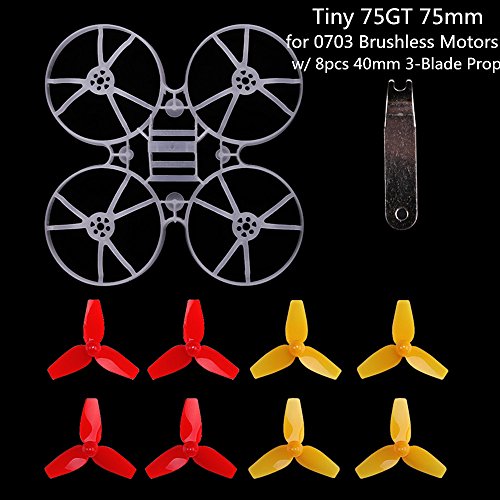 Tiny 7x 75mm Micro Whoop Frame w/ 8pcs 40mm 3-Blade Propellers and 1pc Props Removal Tool for 0703 Brushless Motors KINGKONG TINY 7 DIY Micro FPV Quadcopter Mini Drone